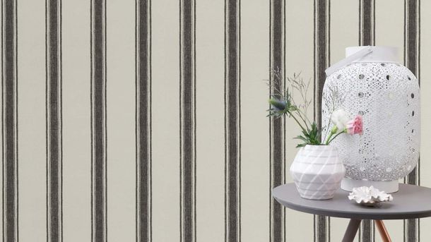 Non-woven wallpaper Rasch stripes white black 555639