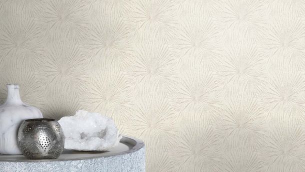 Non-woven wallpaper Rasch Leaves White Beige 555721