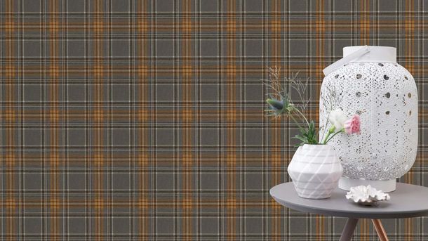 Non-woven wallpaper 537451 Rasch plaid gray yellow