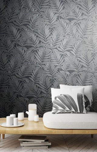 Non-woven wallpaper 34008 leaves black silver Marburg