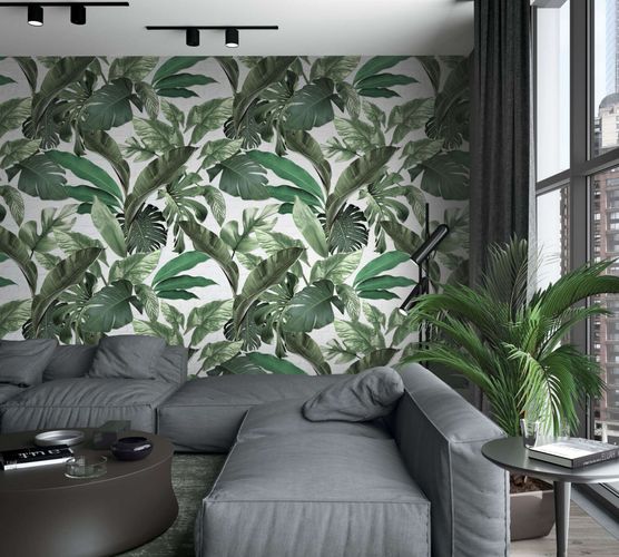 Non-woven wallpaper 34194 leaves brick white green