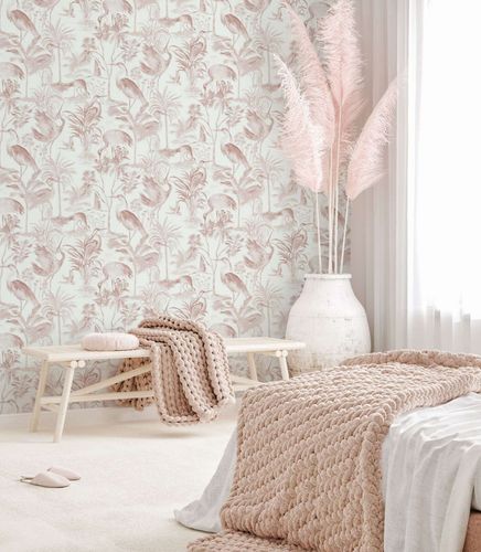 Non-woven wallpaper birds trees white pink Marburg 47401