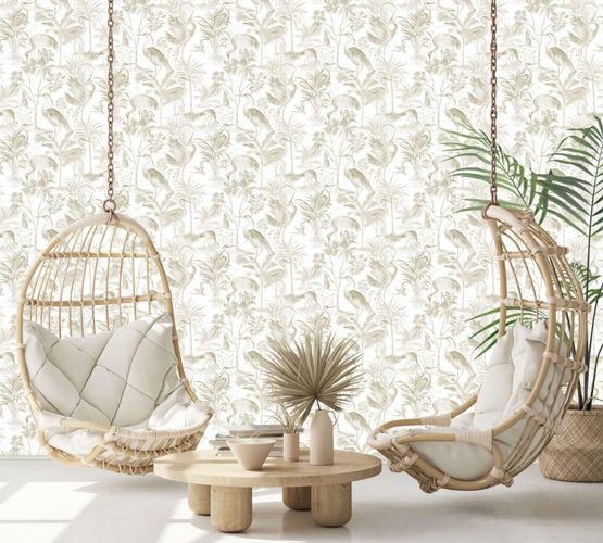 Non-woven wallpaper birds trees white brown Marburg 47403