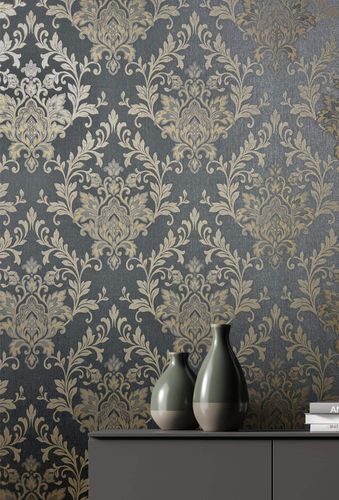 Non-woven wallpaper black gold damask Marburg 31570