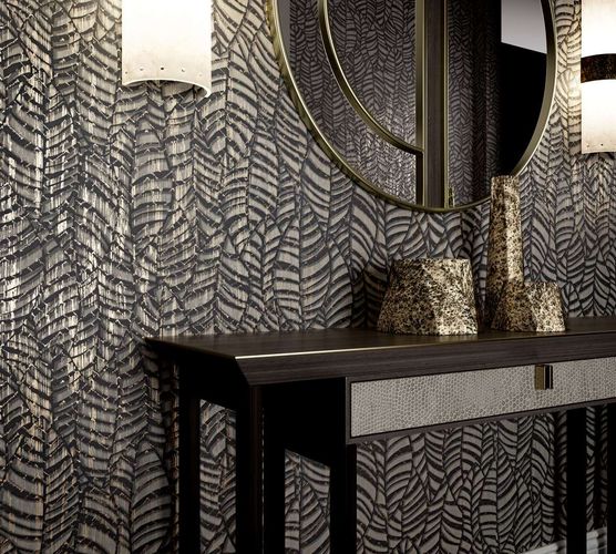 Non-woven wallpaper black copper leaves Marburg 32975