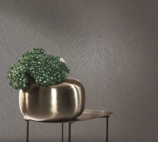 Non-woven wallpaper grey gold lines Marburg 58429