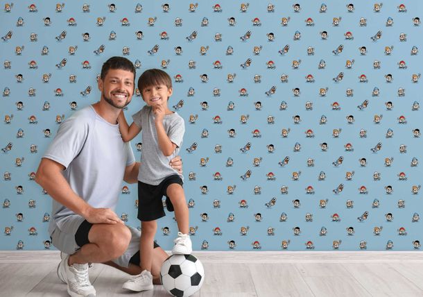 Non-woven wallpaper Mainzelmännchen football blue