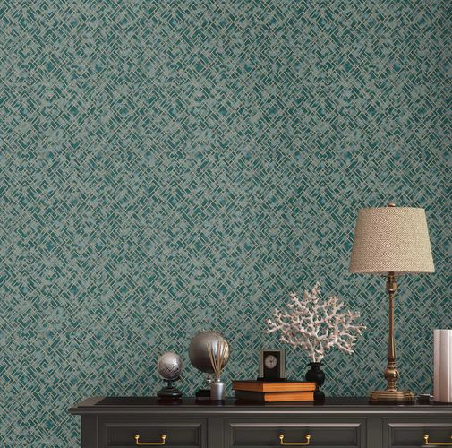 Non-woven wallpaper graphic pattern petrol gold 38828-5