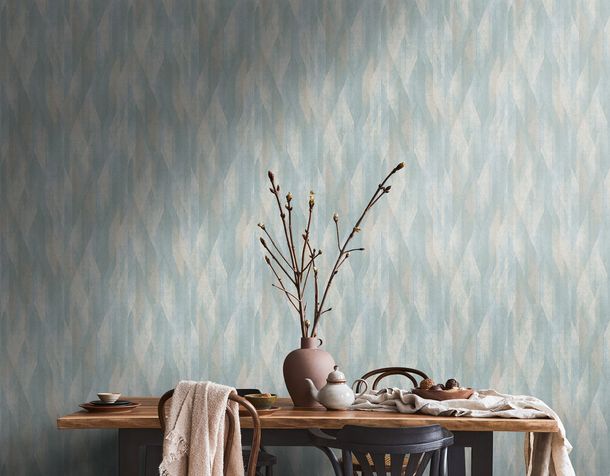 Non-woven wallpaper graphic turquoise blue 39104-2