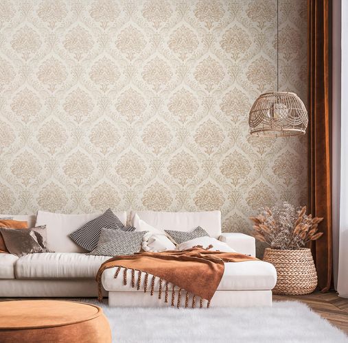 Non-woven wallpaper damask motif white gold 39112-5