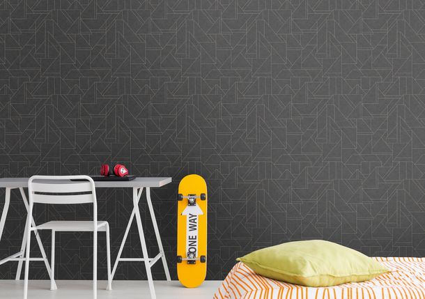 Non-woven wallpaper geometric black gold metallic 39118-4