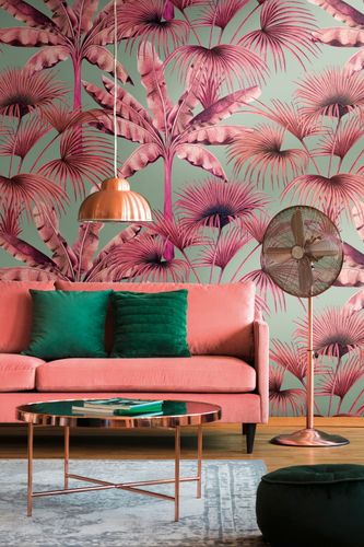 Digital Print Palm Tree Ferns Exotic Blue Pink 39183-3