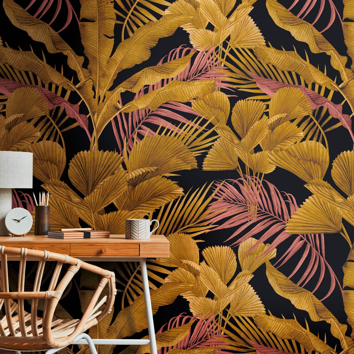 Julien Macdonald Honolulu Palm Black Gold Leaf Glitter Designer Wallpaper  32-970