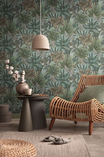 Non-woven wallpaper floral tropics green blue 39222-3