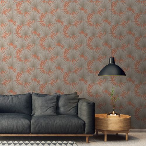 Non-woven wallpaper palm leaves orange beige 39090-3