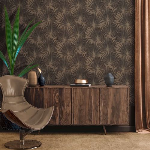 Non-woven wallpaper leaves brown black gold metallic 39090-4