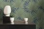 Non-woven wallpaper palm leaves green blue 39090-5 5