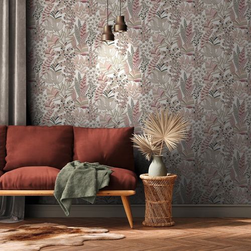 Non-woven wallpaper leaves white gold metallic 39095-4