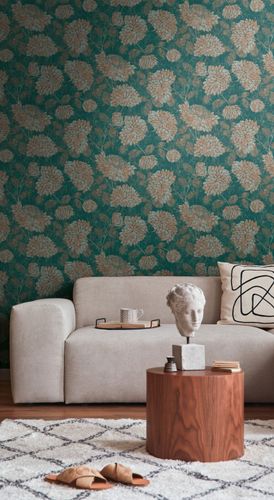 Non-woven wallpaper floral petrol bronze metallic 39025-4