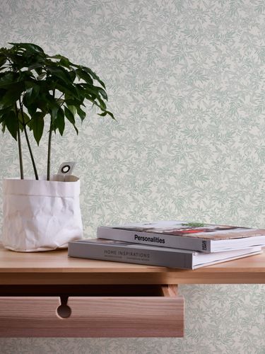 Non-woven wallpaper leaves twigs white green 39028-2