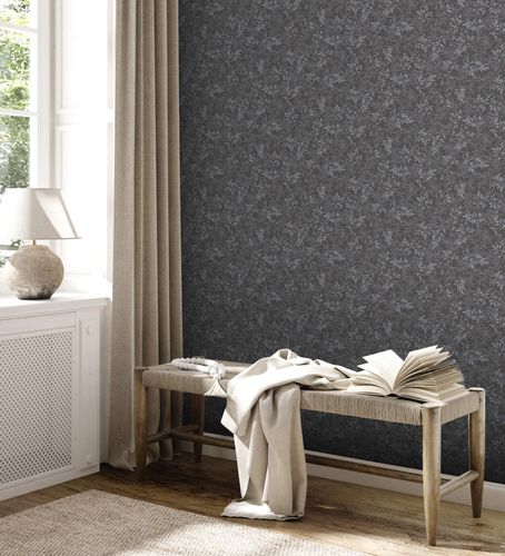 Non-woven wallpaper leaves branches black grey 39028-4