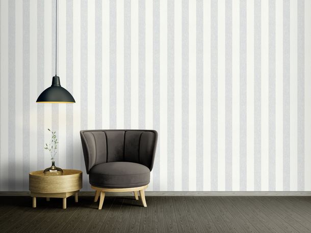 Non-woven wallpaper stripes pattern white grey 39029-1