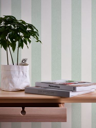 Non-woven wallpaper stripes pattern white green 39029-2