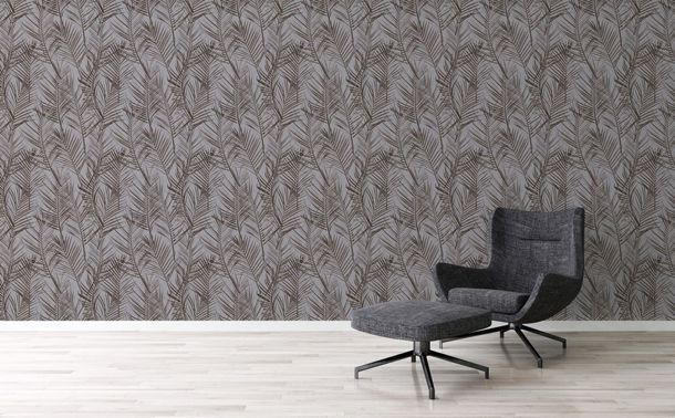 Non-woven wallpaper leaves grey brown gloss 39038-4