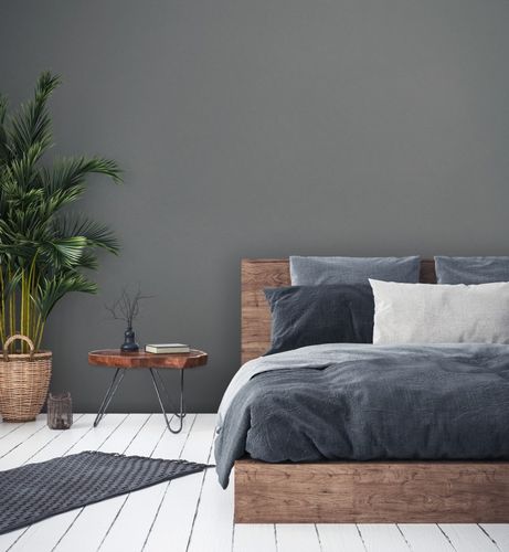 Non-woven wallpaper plain linen look dark grey 39040-1