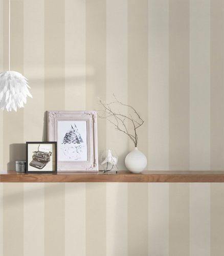 Non-woven wallpaper stripes pattern beige cream 38665-2