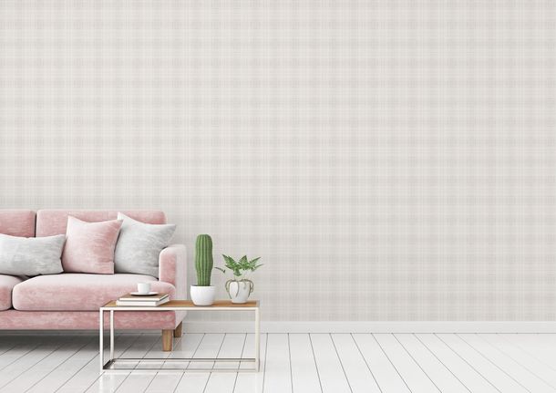 Non-woven wallpaper checkered white green pink 39072-1