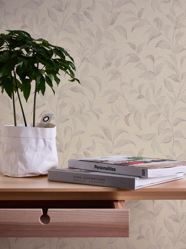 Non-woven wallpaper floral leaves twigs gray 38962-5