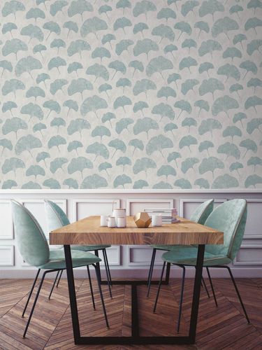 Non-woven wallpaper leaf pattern white green 38966-1