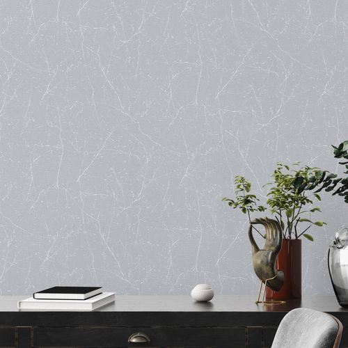 Non-woven wallpaper branches grey white metallic 38504-1