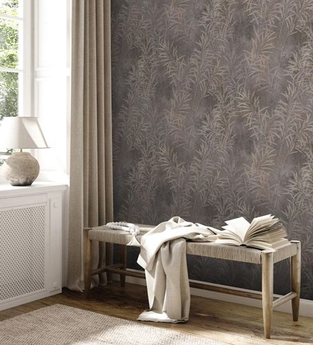 Non-woven wallpaper floral grey gold metallic 38919-1