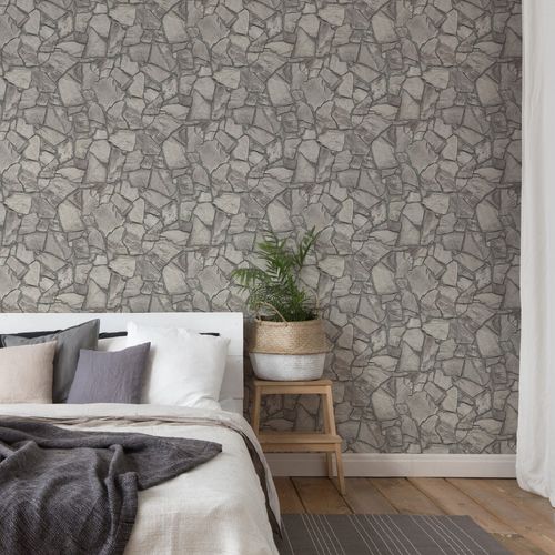 Non-woven wallpaper stone wall optics dark grey 3893-36