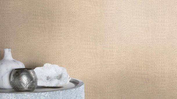 Rasch non-woven wallpaper crocodile beige metallic 751345