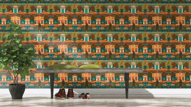 Rasch non-woven wallpaper oriental petrol orange 746211