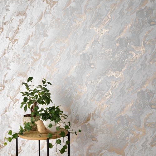 Non-woven wallpaper marble look grey white gold 10318-10