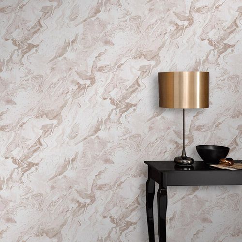 Non-woven wallpaper marble look pink copper 10318-13