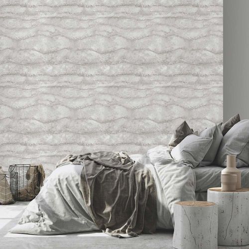 Non-woven wallpaper waves pattern light grey 10299-31