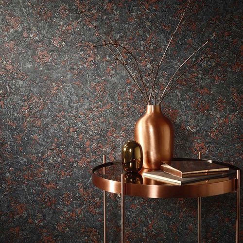Non-woven wallpaper rock look black copper metallic 10302-15