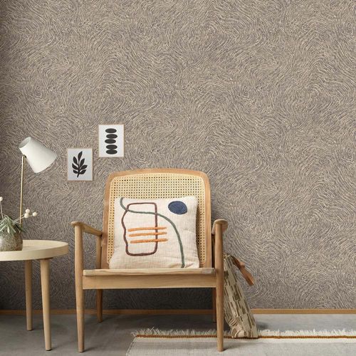 Non-Woven Wallpaper Lines Taupe Gold Metallic 10303-37