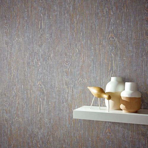 Non-woven wallpaper wood look grey copper metallic 10307-10