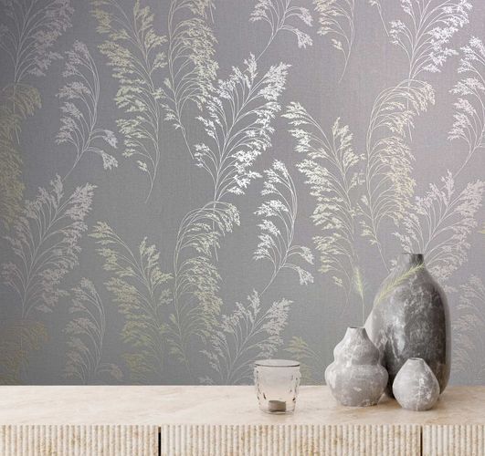 Non-woven wallpaper floral grey gold metallic 82343