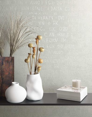 Non-Woven Wallpaper Letters Cream grey Metallic 82364