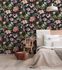 Non-woven wallpaper flowers leaves black pink green 47460 1