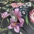 Non-woven wallpaper flowers leaves black pink green 47460 2