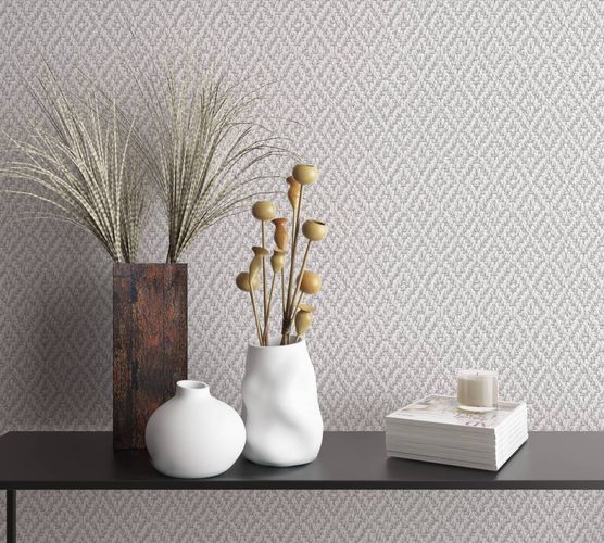 Non-woven wallpaper 3D look diamond mesh grey white 47489