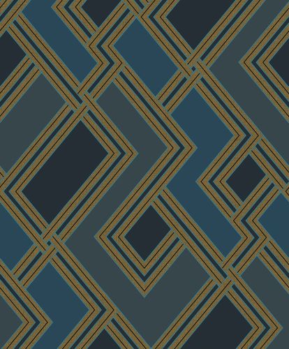 Non-Woven Wallpaper Art Deco Blue Gold Metallic 177502